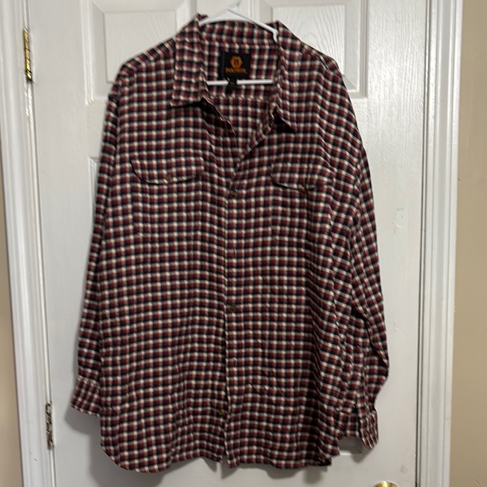 BUILTRITE Flannel Shirt Blue/Red Plaid 100% Combed Cotton Size XX Large EUC